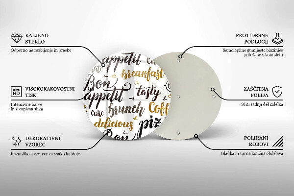 Tábua de vidro legendas de bom apetite