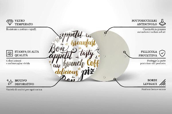 Tábua de vidro legendas de bom apetite