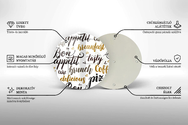 Tábua de vidro legendas de bom apetite