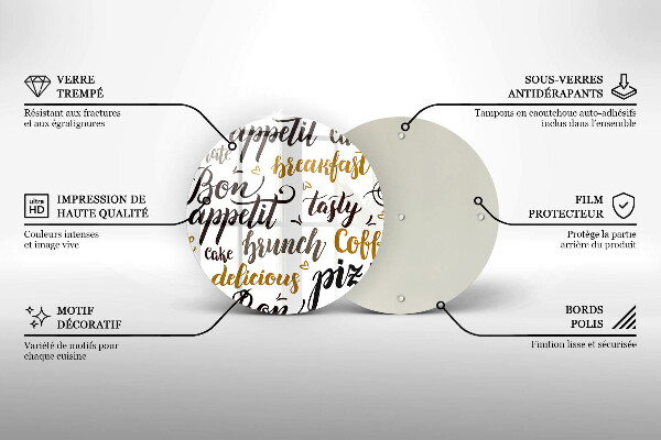 Tábua de vidro legendas de bom apetite