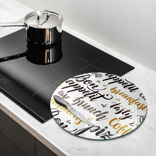 Tábua de vidro legendas de bom apetite