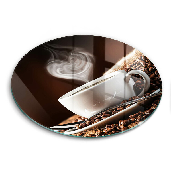 Tábua de corte de vidro Café e uma xícara