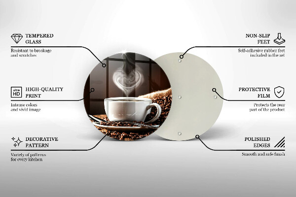 Tábua de corte de vidro Café e uma xícara