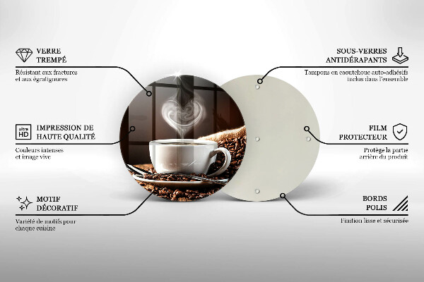 Tábua de corte de vidro Café e uma xícara