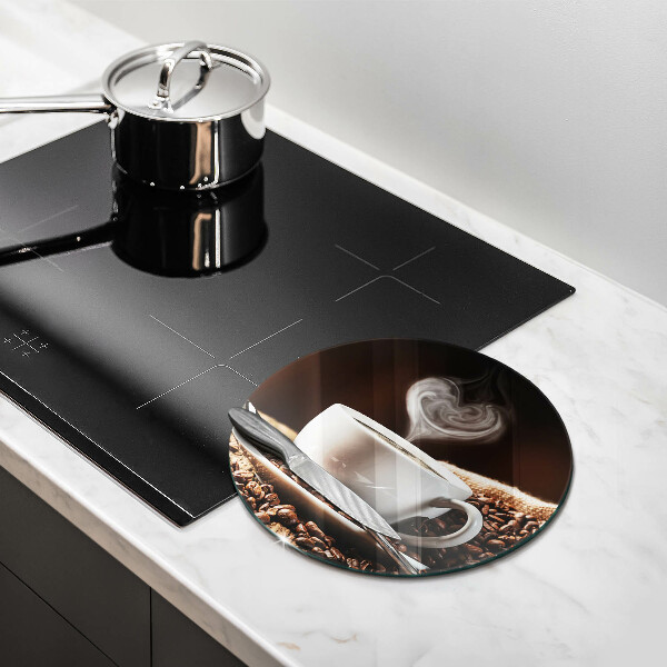 Tábua de corte de vidro Café e uma xícara