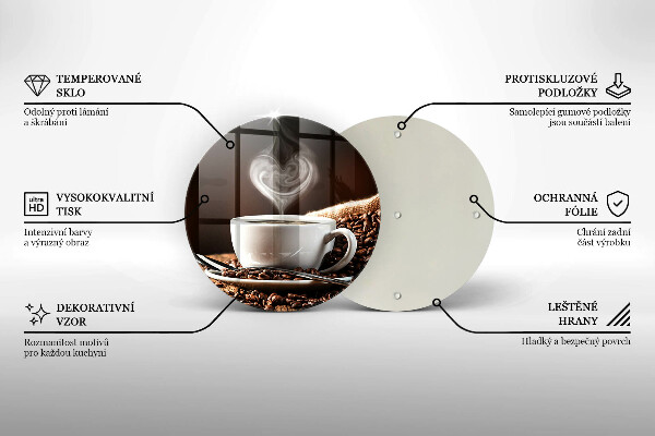 Tábua de corte de vidro Café e uma xícara