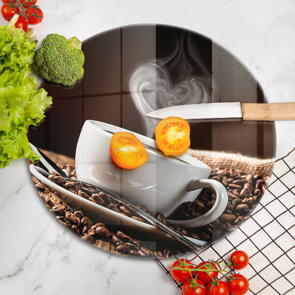Tábua de corte de vidro Café e uma xícara