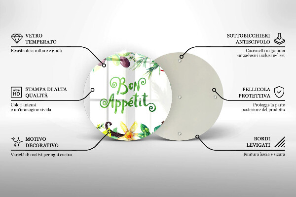 Tábua de cortar de vidro A inscrição Bon Appetit