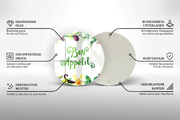 Tábua de cortar de vidro A inscrição Bon Appetit