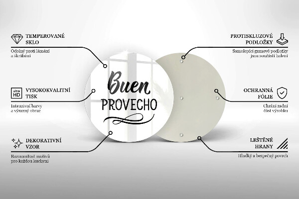 Tábua de corte de vidro A inscrição Buen provecho