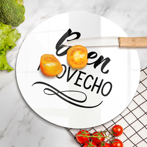 Tábua de corte de vidro A inscrição Buen provecho