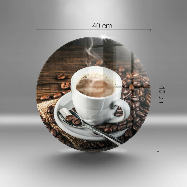 Tábua cozinha Uma xícara e grãos de café