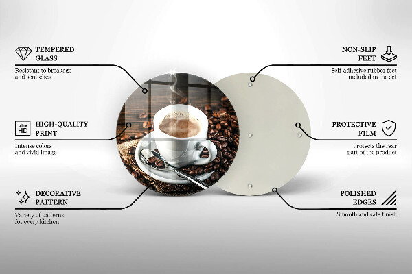 Tábua cozinha Uma xícara e grãos de café