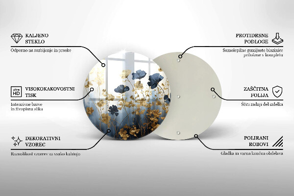 Tábua de cortar de vidro Flores azuis e douradas