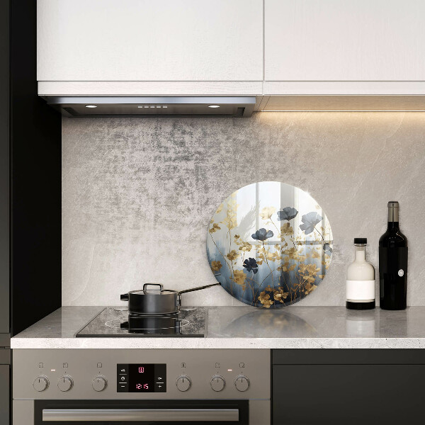 Tábua de cortar de vidro Flores azuis e douradas