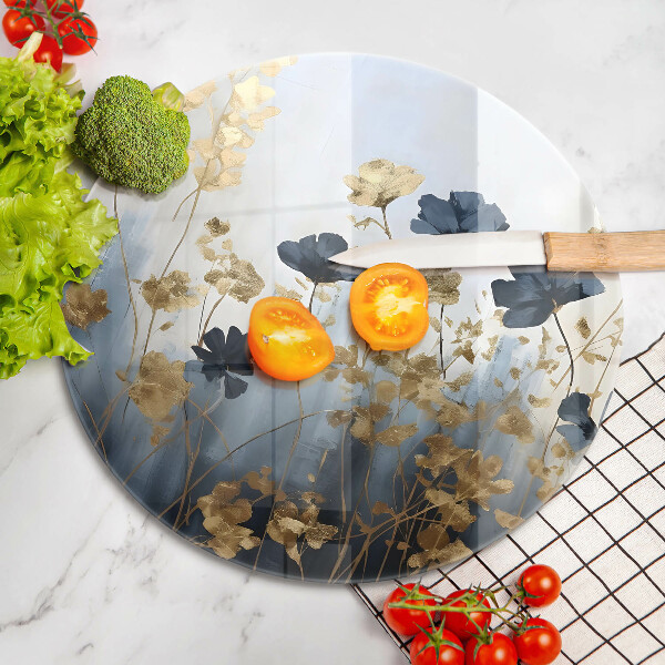 Tábua de cortar de vidro Flores azuis e douradas