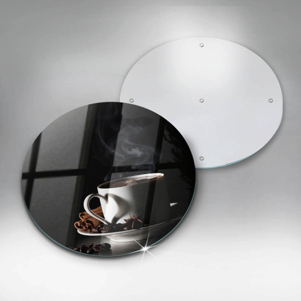 Tábua de cortar alimentos Uma xícara de café quente