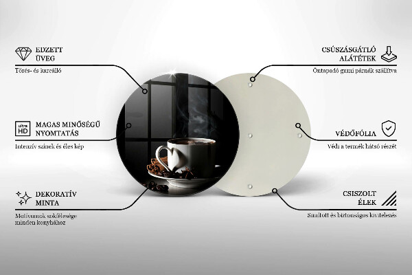 Tábua de cortar alimentos Uma xícara de café quente