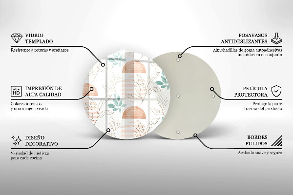 Tábua de corte de vidro Padrão de folha Boho