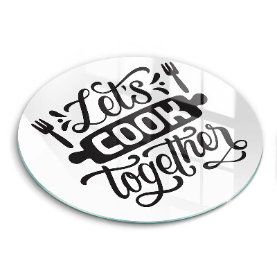 Tábua de cortar de vidro A inscrição Vamos cozinhar juntos