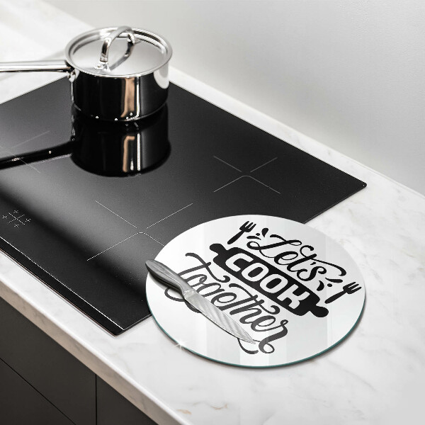 Tábua de cortar de vidro A inscrição Vamos cozinhar juntos