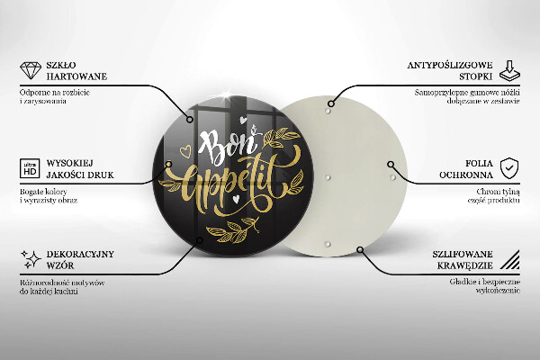 Tábua de cortar de vidro A inscrição Bon Appetit