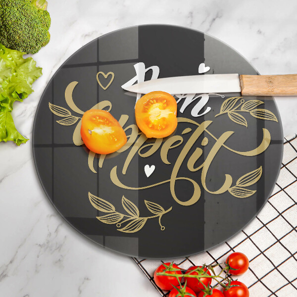 Tábua de cortar de vidro A inscrição Bon Appetit