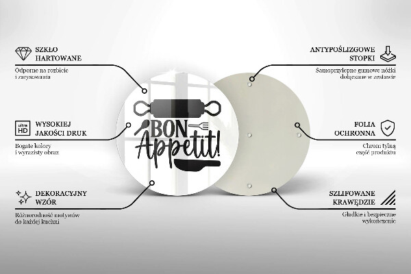 Tábua de corte de vidro A inscrição Bon Appetit