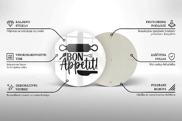 Tábua de corte de vidro A inscrição Bon Appetit