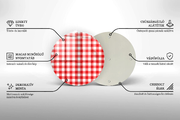 Tábua de corte de vidro Xadrez vermelho e branco