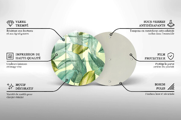 Tábua de cortar de vidro Folhas tropicais verdes