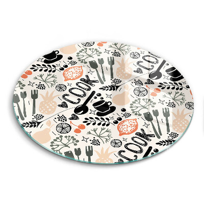 Tábua de corte de vidro Motivo de cozinha de desenho animado