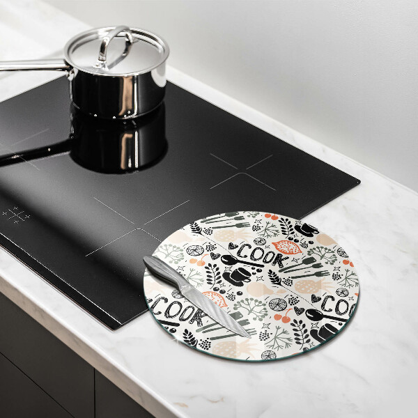 Tábua de corte de vidro Motivo de cozinha de desenho animado