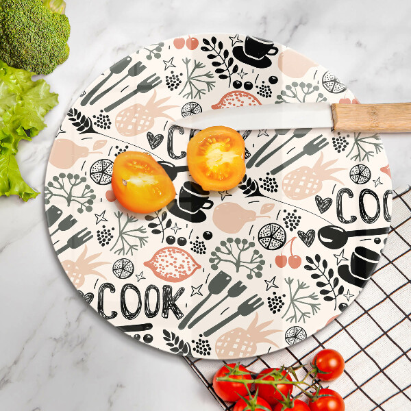 Tábua de corte de vidro Motivo de cozinha de desenho animado