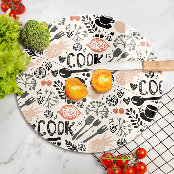 Tábua de corte de vidro Motivo de cozinha de desenho animado