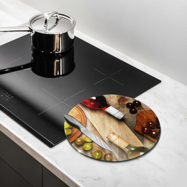 Tábua de cortar alimentos Garrafas de vinho e uvas