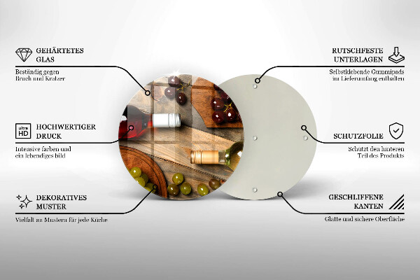 Tábua de cortar alimentos Garrafas de vinho e uvas