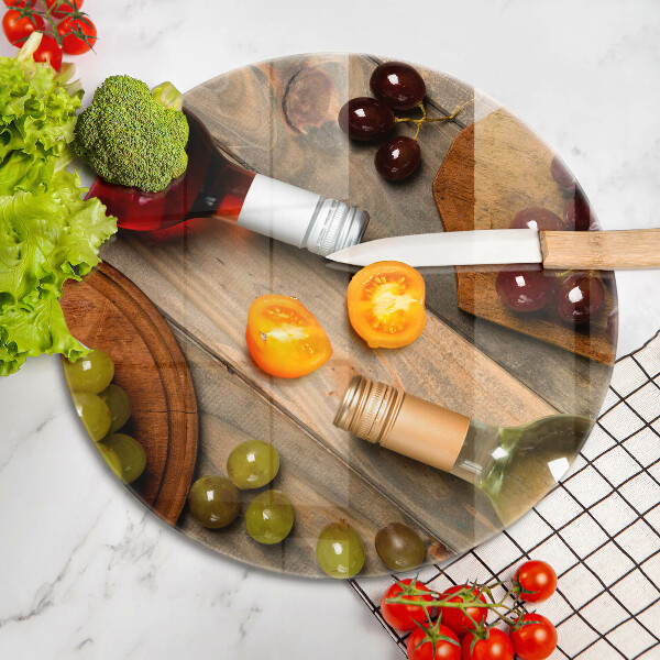 Tábua de cortar alimentos Garrafas de vinho e uvas