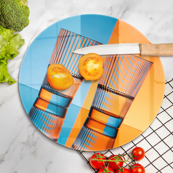 Tábua de corte de vidro Dois copos de água