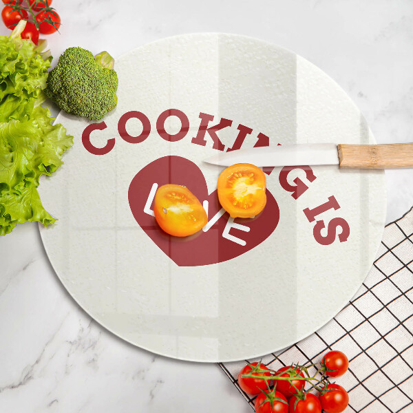 Tábua de cortar A inscrição Cozinhar é amor