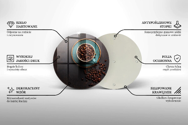Tábua de corte de vidro Uma xícara de grãos de café