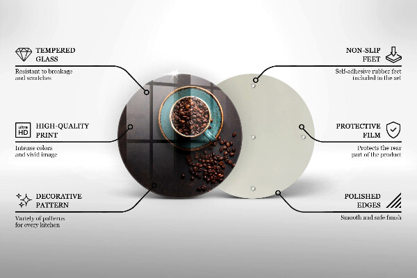 Tábua de corte de vidro Uma xícara de grãos de café