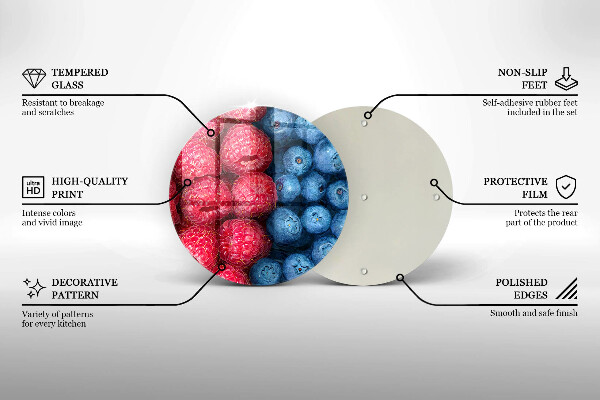 Tábua de vidro Framboesas e mirtilos