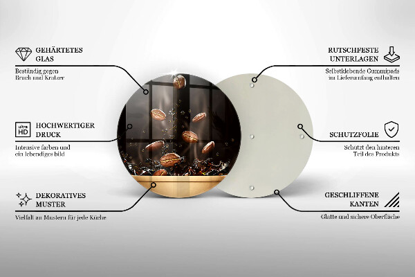 Tábua de corte de vidro Grãos de café quentes