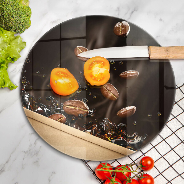 Tábua de corte de vidro Grãos de café quentes