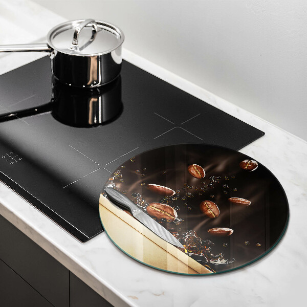 Tábua de corte de vidro Grãos de café quentes