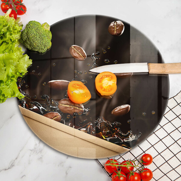 Tábua de corte de vidro Grãos de café quentes