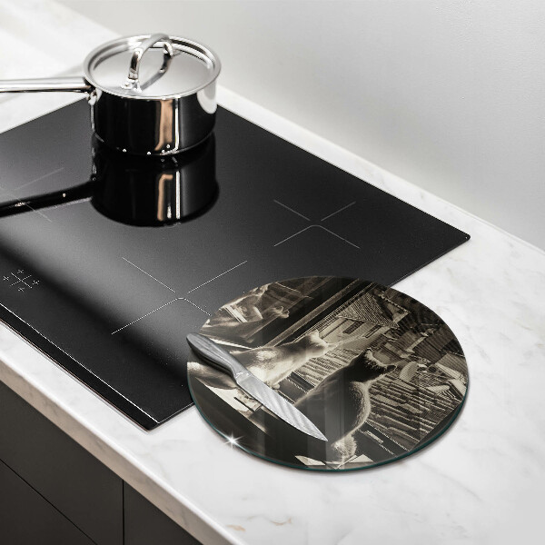 Tábua de cortar de vidro Cidade dos gatos e janela