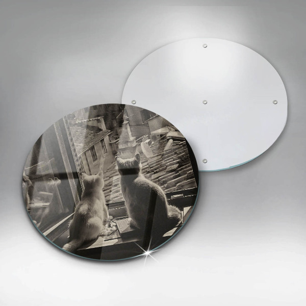 Tábua de cortar de vidro Cidade dos gatos e janela