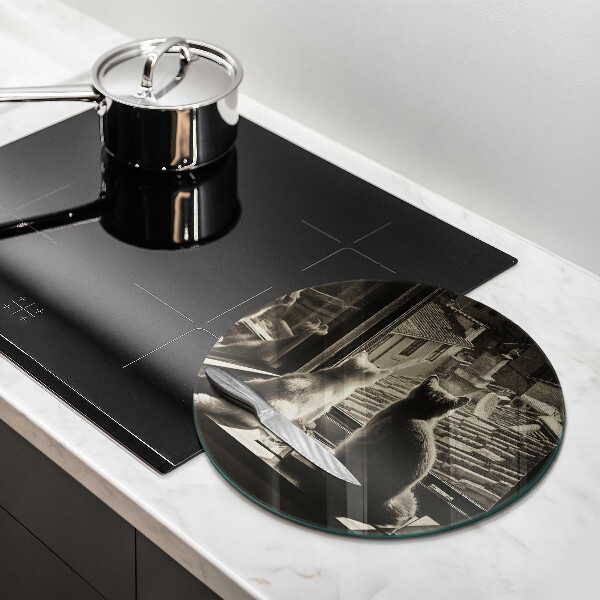 Tábua de cortar de vidro Cidade dos gatos e janela